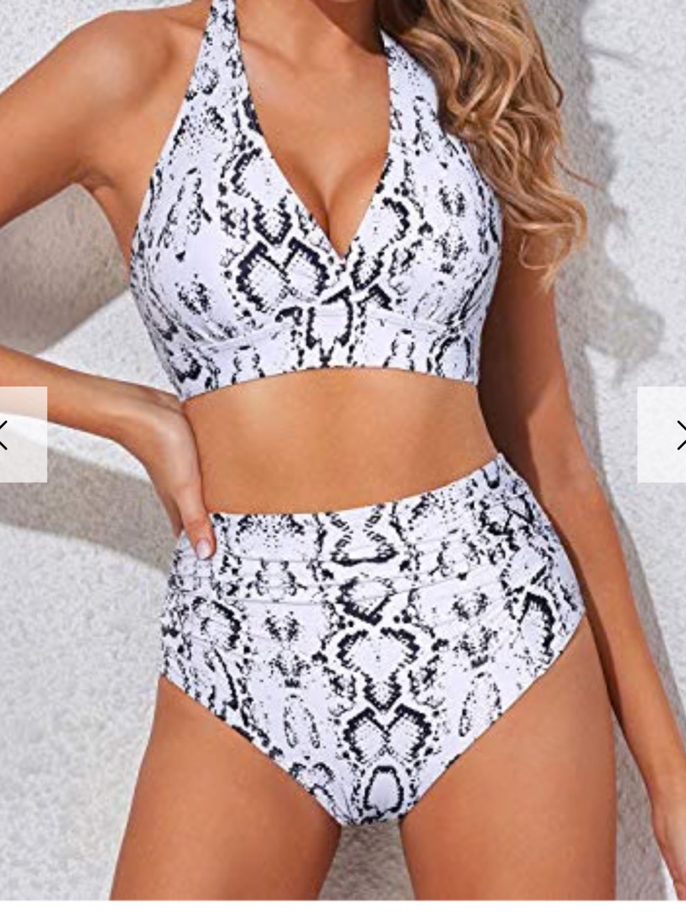 NWT! Snake Print High-Waist Halter Bikini Set - Black & White Size Small